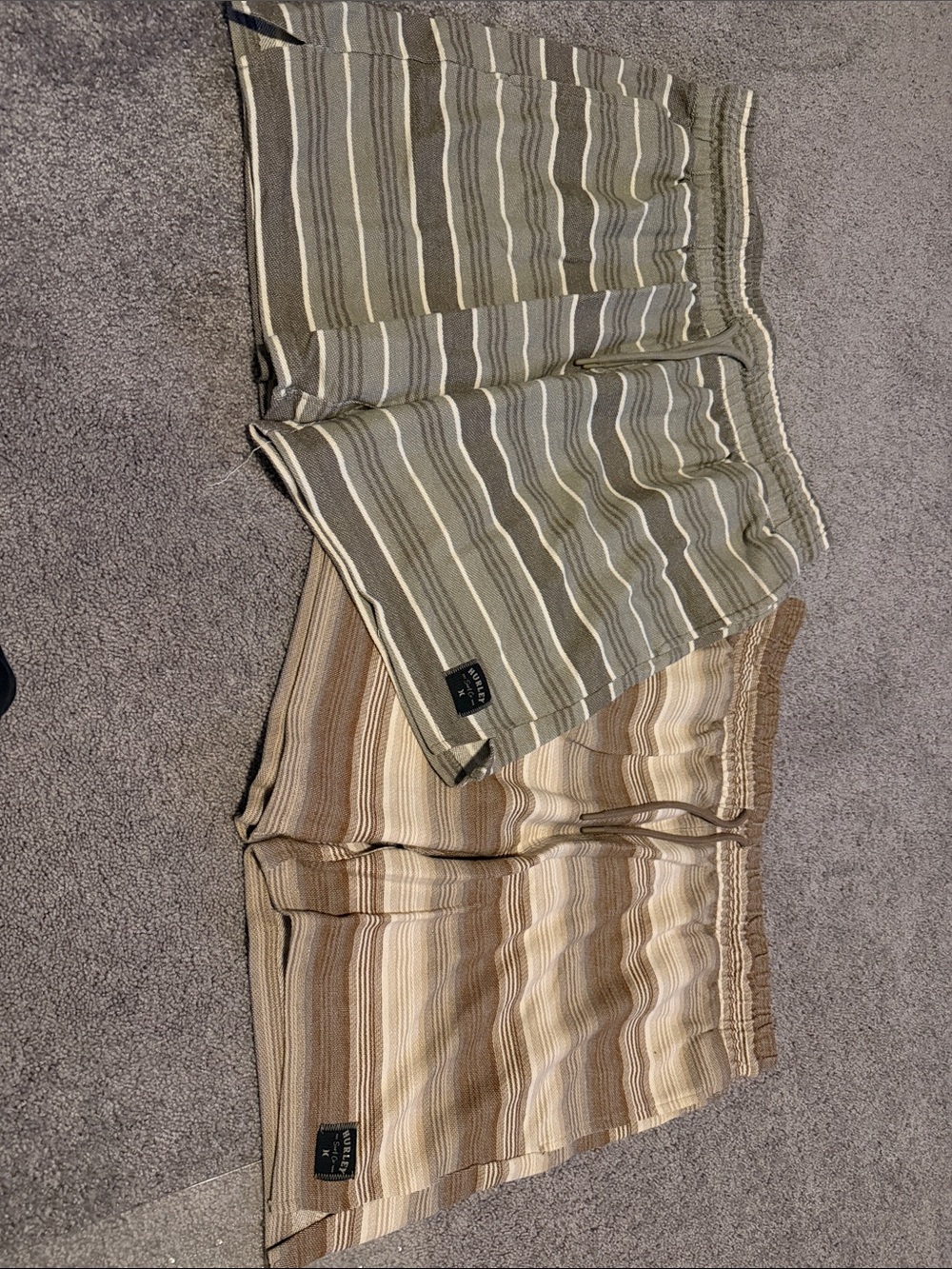 Men's Hurley Striped Shorts in Olive & Tan